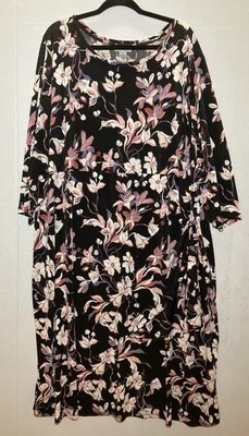 Catherines Dark Floral Faux Wrap Midi Dress Plus Size 4X Boho Church Romantic - Image 1 of 4