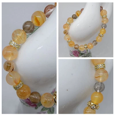 Dragon’s Vein Agate & Fire or Hematoid Quartz beaded Stretch Bracelet - Image 1 of 4