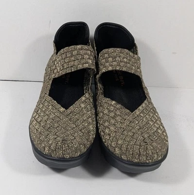 BERNIE MEV. SAPATOS FEMININOS NOVA YORK TECIDO METÁLICO SALTO CUNHA DOURADO EUR 36/EUA 5 - Imagem 1 de 4