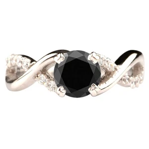 1.30Ct Natural Black Diamond With White Accents Women's Ring In 14KT White Gold - Picture 1 of 11