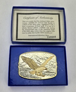 American Bald Eagle on Mountains Belt Buckle - Silver & Gold Plate 1982 - Picture 1 of 8