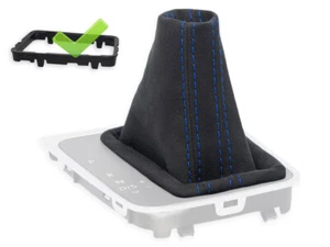 FOR VW GOLF VII MK7 13-19 DSG GEAR SHIFT BOOT GAITER ALCANTARA s. BLUE + FRAME - Picture 1 of 5