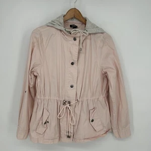 Torrid Jacket Womens 0 Pink Twill Jersey Sleeve Anorak Hooded Tie Waist - Picture 1 of 7