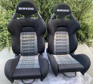 Bride Black Gradient Cloth Universal Racing Bucket Seat Set with Real Carbon K - Picture 1 of 6