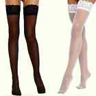 2 Pairs Sexy Lace Trim Thigh High Sheer Stockings Hold Ups - 1 Black & 1 White