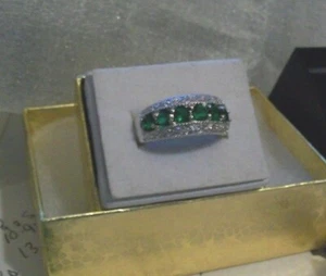 Anillo de zafiro blanco y esmeralda de plata esterlina 925 (7) - Imagen 1 de 4