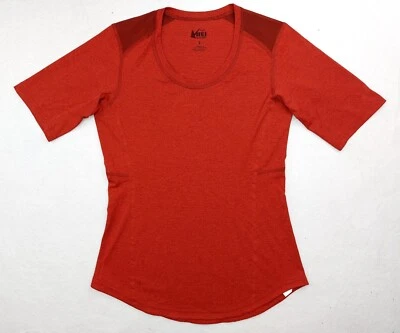 Camiseta REI Co-Op feminina pequena caminhada ao ar livre trekking esportes desempenho laranja - Imagem 1 de 4