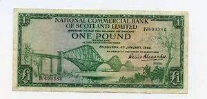 National Commercial Bank of Scotland banconota £1 4GENNAIO 1966 PREFISSO 1V - Foto 1 di 2