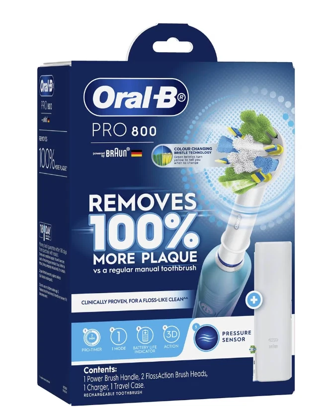 Oral-B PRO 800 CROSSACTION Rechargeable Electric Toothbrush (Blue) w Case -