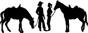 Cowboy & Cowgirl mit Pferden Vinyl Aufkleber Wohndeko 20" x 43" - Bild 1 von 1