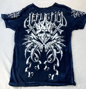 Affliction Live Fast Shirt Large Blue Skull King Graphic Mens V Neck Vintage USA - Picture 1 of 15