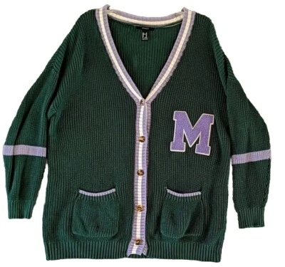 Suéter longo feminino Letterman médio Academia Grandpacore bolsos preppy algodão - Imagem 1 de 4