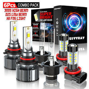 For Infiniti M35 2006-2010 6Pcs LED Headlight High Low Beam+Fog Light Bulbs Kit