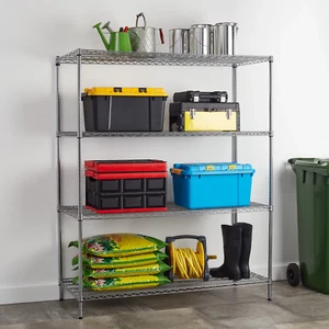 FREESTANDING SHELF RACK Steel Chrome Wire 4-Tier Heavy Duty - Picture 1 of 9