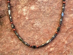 Men Women Magnetic Therapy Hematite Triple Power RED TIGERS EYE n ONYX NECKLACE - Picture 1 of 4