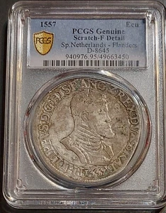 Corona de plata 1557 PAÍSES BAJOS Ecu Daalder D-8645 PCGS detalles finos - Imagen 1 de 3