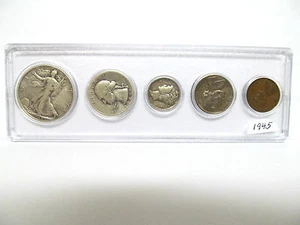 1945 Silver Birth year set 5 coins wartime nickel 35%sliver (other years also) - Picture 1 of 2