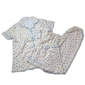 Women Pajama 3PCs Set Dot Print Soft Short Sleeve Pajamas & Shorts & Long Pants - Picture 1 of 4