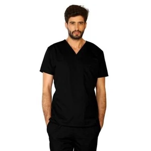 Unisex Scrub Top Black Small VNeck Short Sleeve 1 Pocket Medical Uniform Shirt - Picture 1 of 4