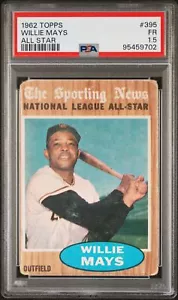 1962 Topps #395 Willie Mays All Star PSA 1.5 San Francisco Giants HOF - Foto 1 di 2