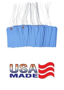 100 pcs of 4 3/4" x 2 3/8" Size 5 Blue Cardstock Hang Tag Tags with Wire 13 Pt - Picture 1 of 6