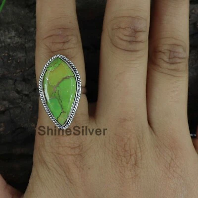 Anillos de plata esterlina maciza turquesa cobre verde regalo para ella talla 7 EE. UU. JN34 Foto 1 de 4