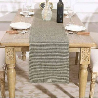 NEW Linen GREY Striped Table Runner 13 x 95 HARORBAY, RUSTIC DESIGN, Washable - Image 1 of 4