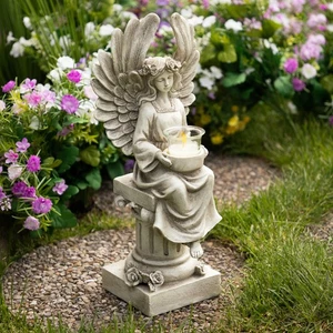 Northlight 17" Peaceful Angel Sitting on a Pedastal Candle Holder Statue - Picture 1 of 5