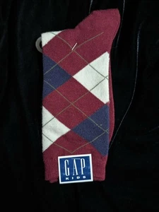 Vintage Gap Kids XL Shoe Sz 3-4 Maroon Argyle Print Crew Socks - NWT - Picture 1 of 3