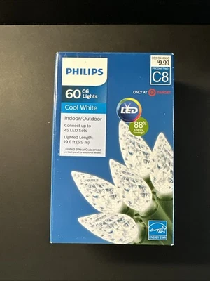 Phillips 60 count C6 Lights Warm White LED 19.6ft Christmas Lights Faceted 4.8w - Image 1 of 4