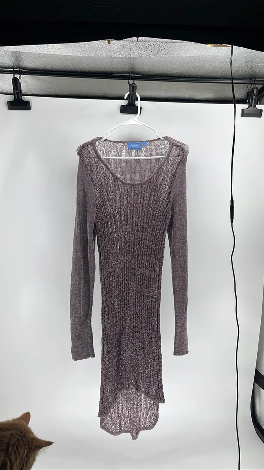 Vestido suéter Vera Wang feminino roxo malha com nervuras túnica alta-baixa G - Imagem 1 de 4