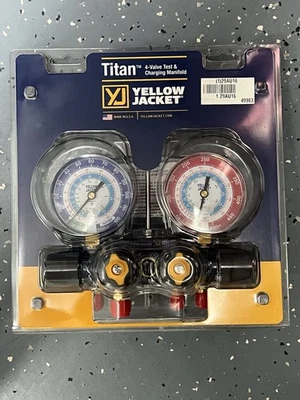 YELLOW JACKET Mechanical Manifold Gauge Set 49983 Yellow Blue Red Hose - Image 1 of 4