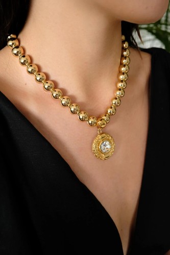 Collana Vintage Givenchy Cristallo Ciondolo Oro Palla Girocollo Perline Bellissima