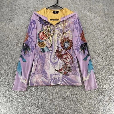 Christian Audigier Y2K Sudadera con Capucha Mujer Grande Estrás Satinado Ganesh Tatuaje Foto 1 de 4