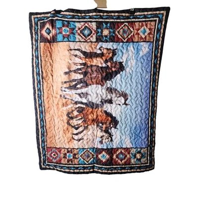 Southwestern WILD HORSES New Mexico Quilted STANDARD Pillow Shams - Set of2 - Image 1 of 4