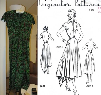 Vestido de cóctel de seda vintage de los años 50 hecho de patrón distintivo originador M Foto 1 de 4