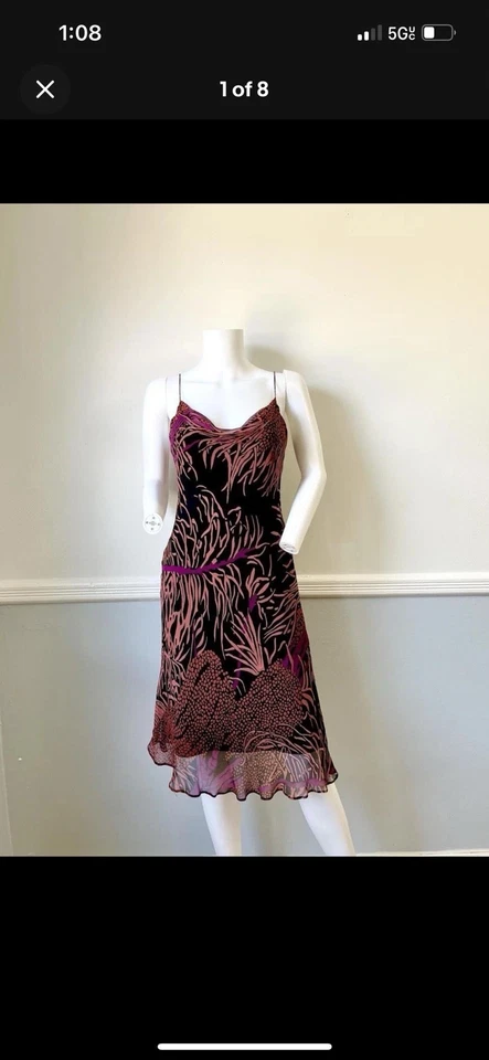 1990 年代 Betsey Johnson 真丝花卉珊瑚海葵派对礼服黑色 M 码 — 第 1/4 张图片