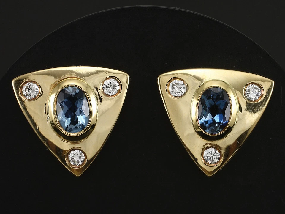 Aquamarin Brillant Ohrstecker Neu & Ungetragen 750/- Gelbgold - Bild 1 von 1