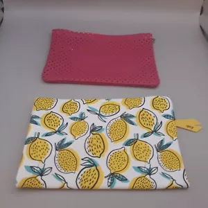 2 x Ipsy Glam Makeup Cosmetic Bag Set Green Floral Spring Flowers Lemons Pink - Picture 1 of 6