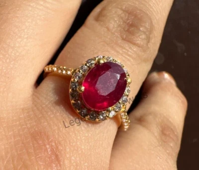 Hermoso anillo de piedras preciosas de rubí con anillo para mujer enchapado en oro 925 Foto 1 de 4