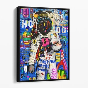 Astronaut Banksy First Man On The Moon Graffiti Trendy Canvas Wall Art Print - Picture 1 of 7