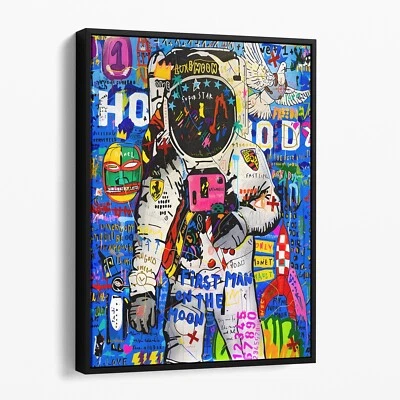 Impresión de arte de pared en lienzo de moda graffiti primer hombre en la luna del astronauta Banksy Foto 1 de 4