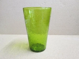 BLENKO Art Glass 9.75" TALL GREEN CRACKLE Vase - Picture 1 of 7