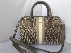 DKNY Bryant Medium Duffle Logo Beige/Brown Shoulder Bag $228.00 - Picture 1 of 9