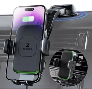ZeeHoo 15W Fast Wireless Car Charger Power Grip CC70 Black Suction Cup Vent Moun - Picture 1 of 6