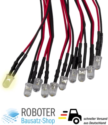 10 Stück 5mm F5 LED warmweiss verkabelt 20cm 5-12V Modellbau Arduino DIY - Bild 1 von 3