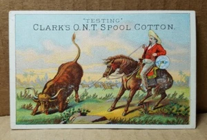 Vintage Clark's ONT Spool Cotton Trade Card - Bull & Horse - Picture 1 of 6