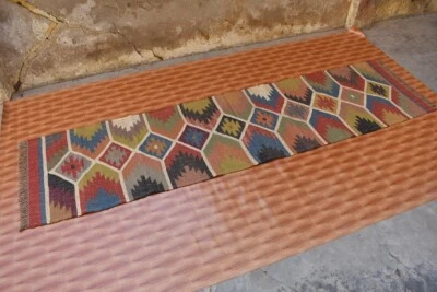 Afghan Natural Jute Kilim Runner Hallway Kitchen Carpet Multi Color 2.6x10 foot - Image 1 of 4