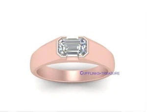 Natural White topaz Gemstone 925 Sterling Silver Rose Gold Plated Men's Ring #30 - Picture 1 of 4