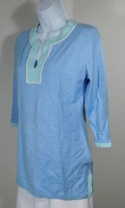 J MCLAUGHLIN Para Mujer Azul Claro con Borde Aqua Mezcla Algodón Cuello en V Tejido Plano 3/4... - Imagen 1 de 7